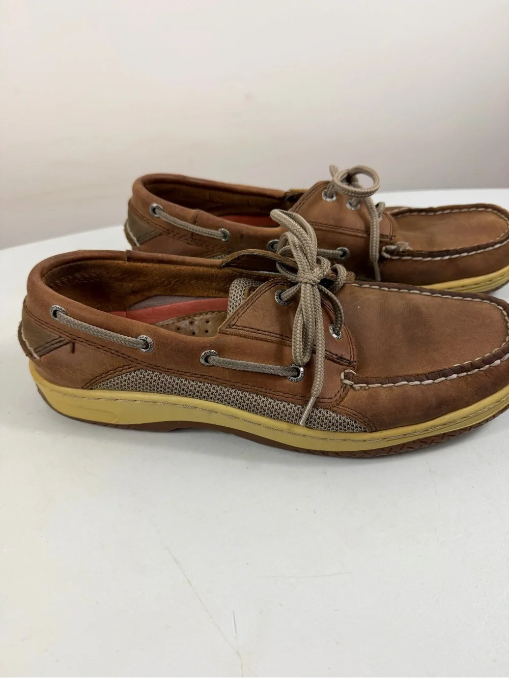 Sperry Men's Brown Leather Boat Shoes - 9.5 Casual Lace-Up Deck Shoes